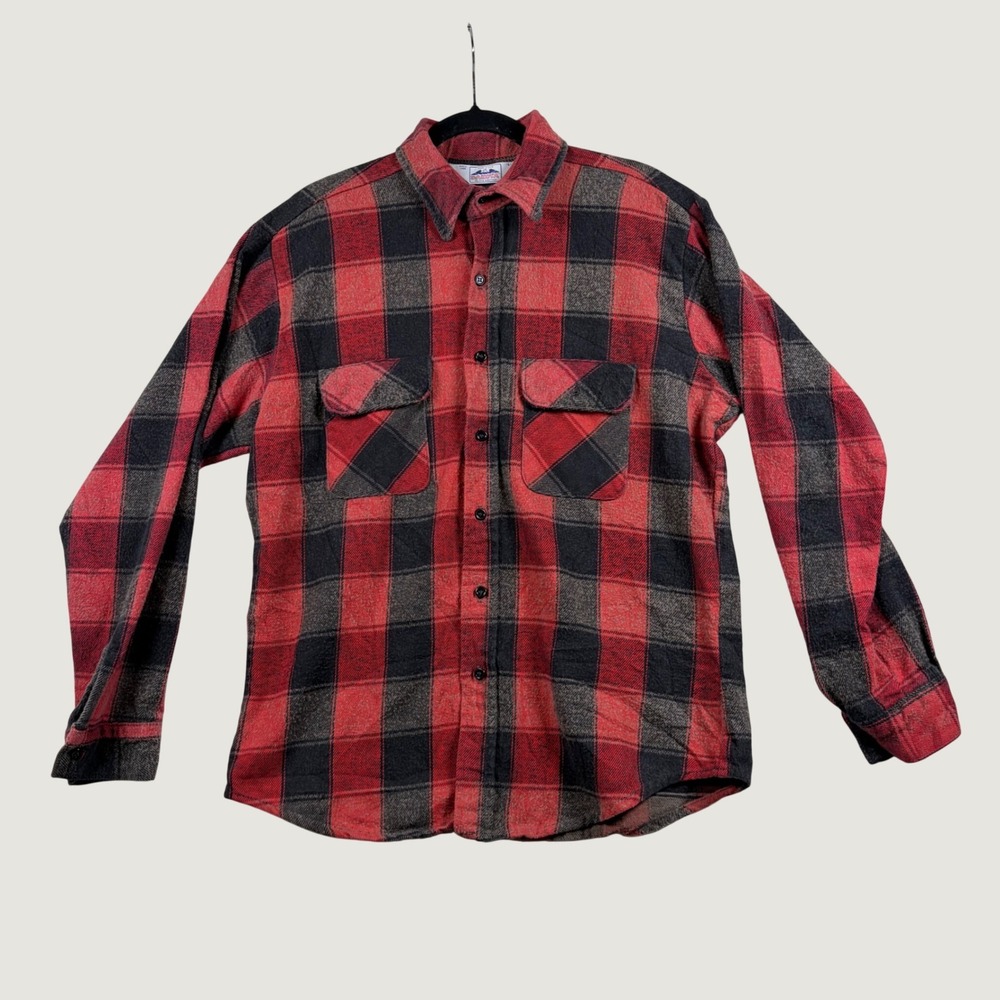 Dakota Flannel Shirt Men USA Made Buffalo Plaid Heavyweight L Red Black Workwear
